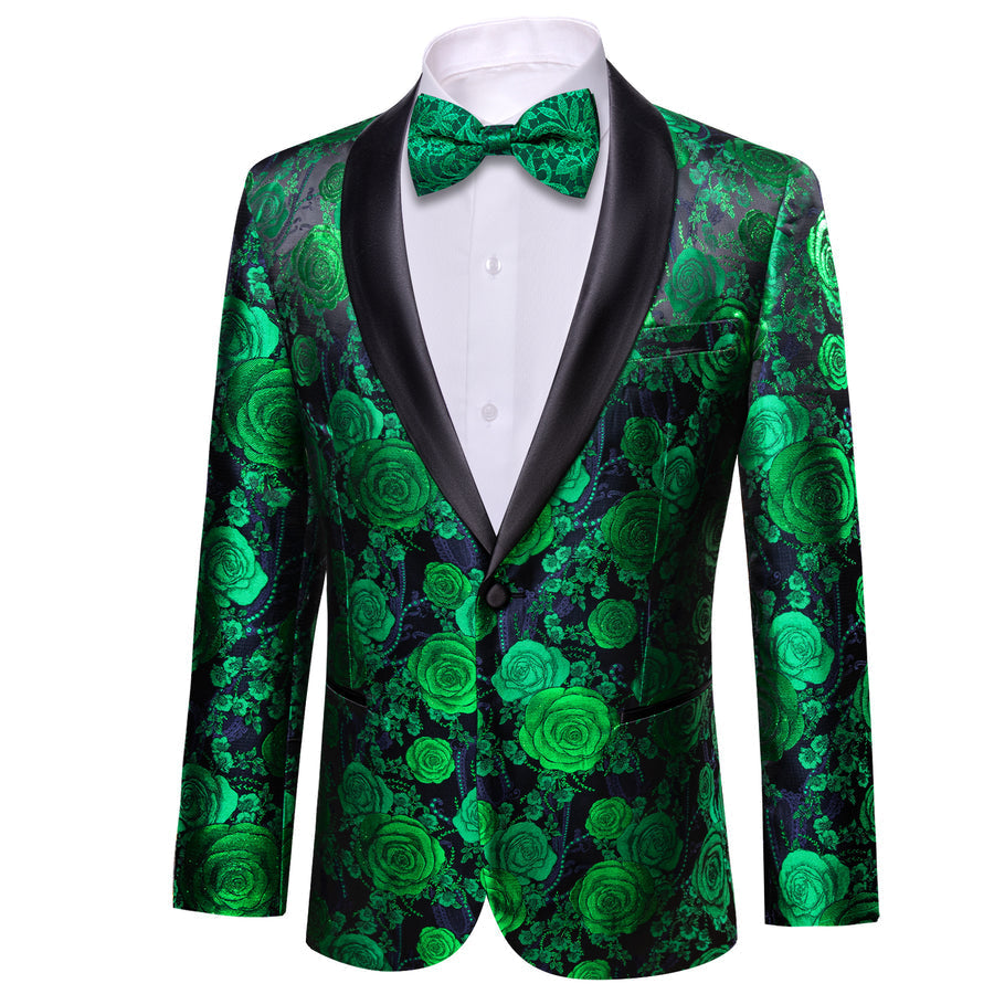 Green Navy Floral Rose Men's Tuxedo Jacket tuxedo    - Sophisticated Gentlemen