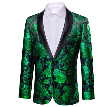 Green Navy Floral Rose Men's Tuxedo Jacket tuxedo    - Sophisticated Gentlemen