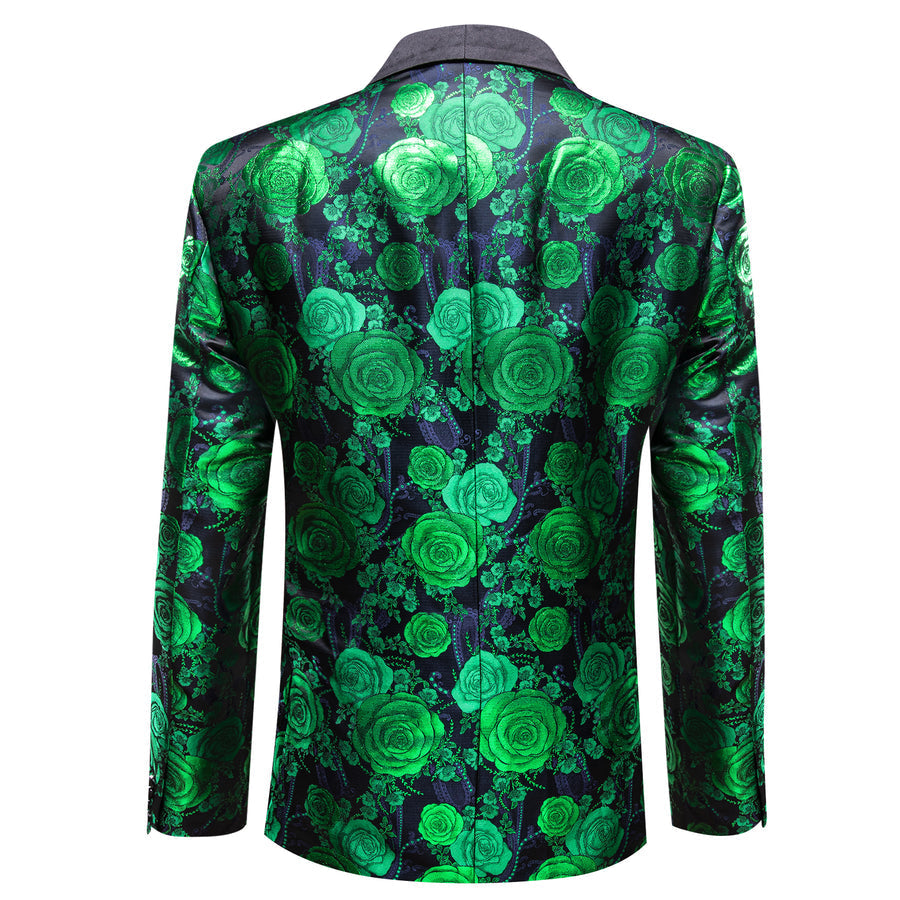 Green Navy Floral Rose Men's Tuxedo Jacket tuxedo    - Sophisticated Gentlemen