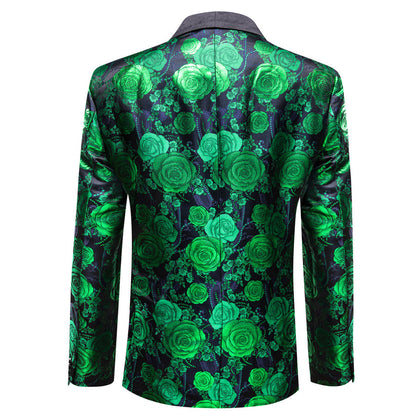 Green Navy Floral Rose Men's Tuxedo Jacket tuxedo    - Sophisticated Gentlemen