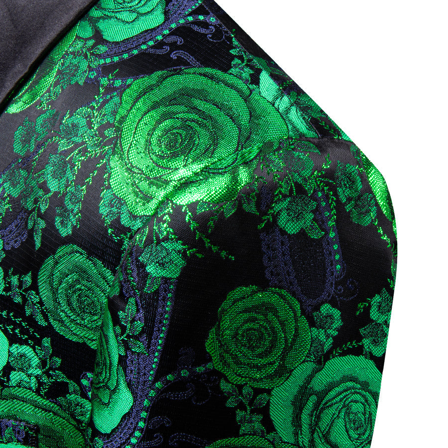 Green Navy Floral Rose Men's Tuxedo Jacket tuxedo    - Sophisticated Gentlemen
