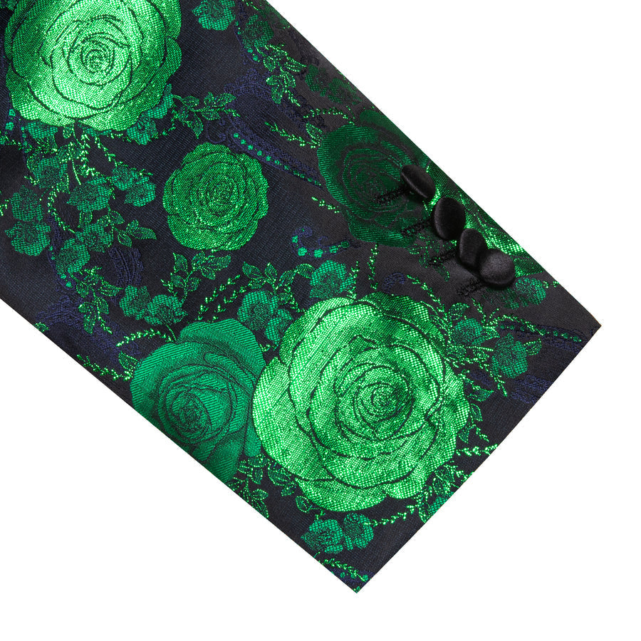 Green Navy Floral Rose Men's Tuxedo Jacket tuxedo    - Sophisticated Gentlemen