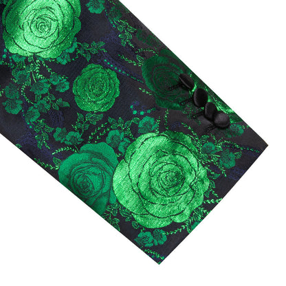 Green Navy Floral Rose Men's Tuxedo Jacket tuxedo    - Sophisticated Gentlemen
