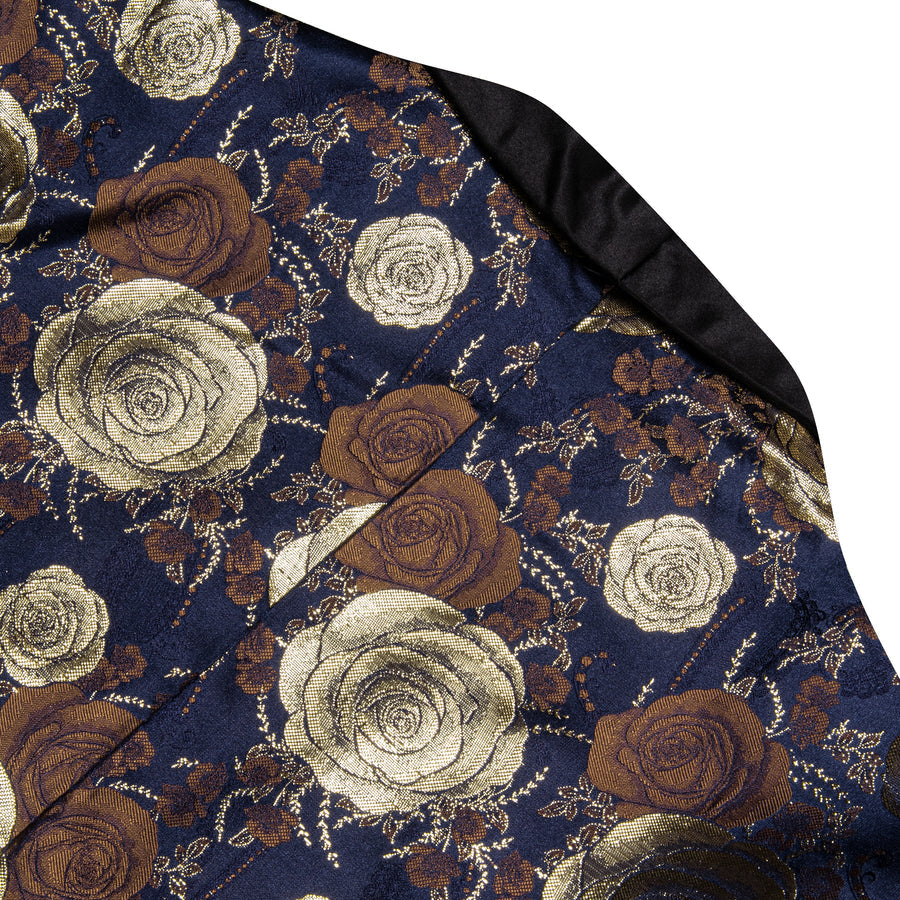 Gold Blue Brown Floral Rose Men's Tuxedo Jacket tuxedo    - Sophisticated Gentlemen