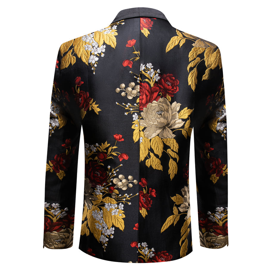 Yellow Red Black Floral Men's Tuxedo Jacket tuxedo    - Sophisticated Gentlemen