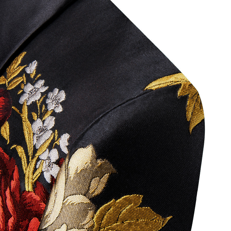 Yellow Red Black Floral Men's Tuxedo Jacket tuxedo    - Sophisticated Gentlemen