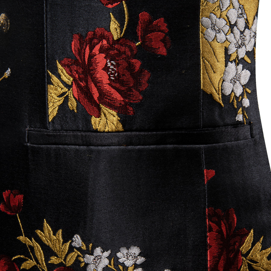 Yellow Red Black Floral Men's Tuxedo Jacket tuxedo    - Sophisticated Gentlemen