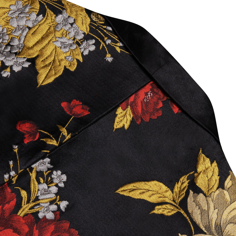 Yellow Red Black Floral Men's Tuxedo Jacket tuxedo    - Sophisticated Gentlemen