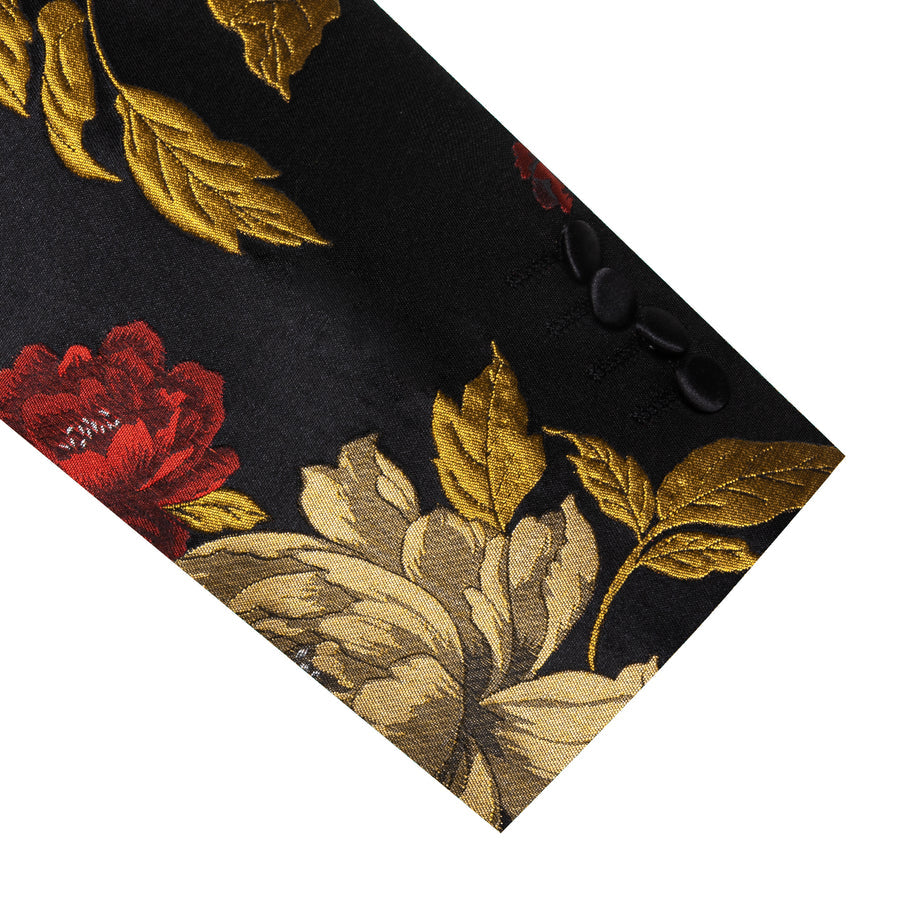 Yellow Red Black Floral Men's Tuxedo Jacket tuxedo    - Sophisticated Gentlemen