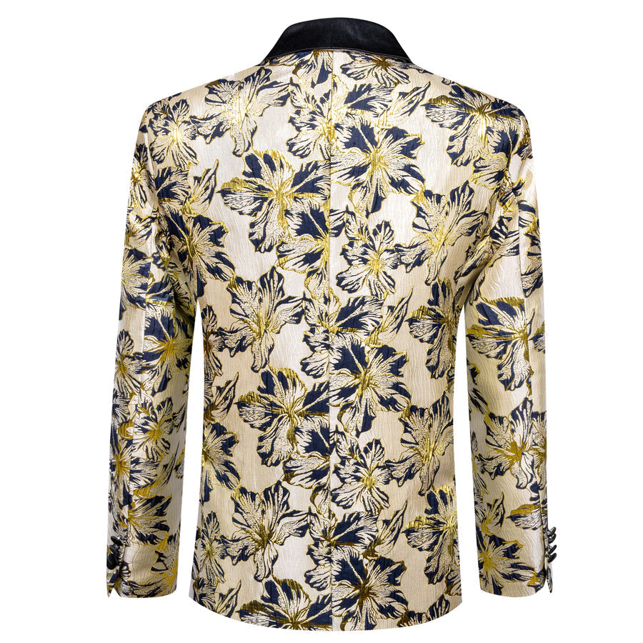 Moccasin Blue Gray Floral Men's Tuxedo Jacket tuxedo    - Sophisticated Gentlemen