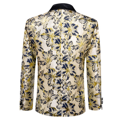 Moccasin Blue Gray Floral Men's Tuxedo Jacket tuxedo    - Sophisticated Gentlemen