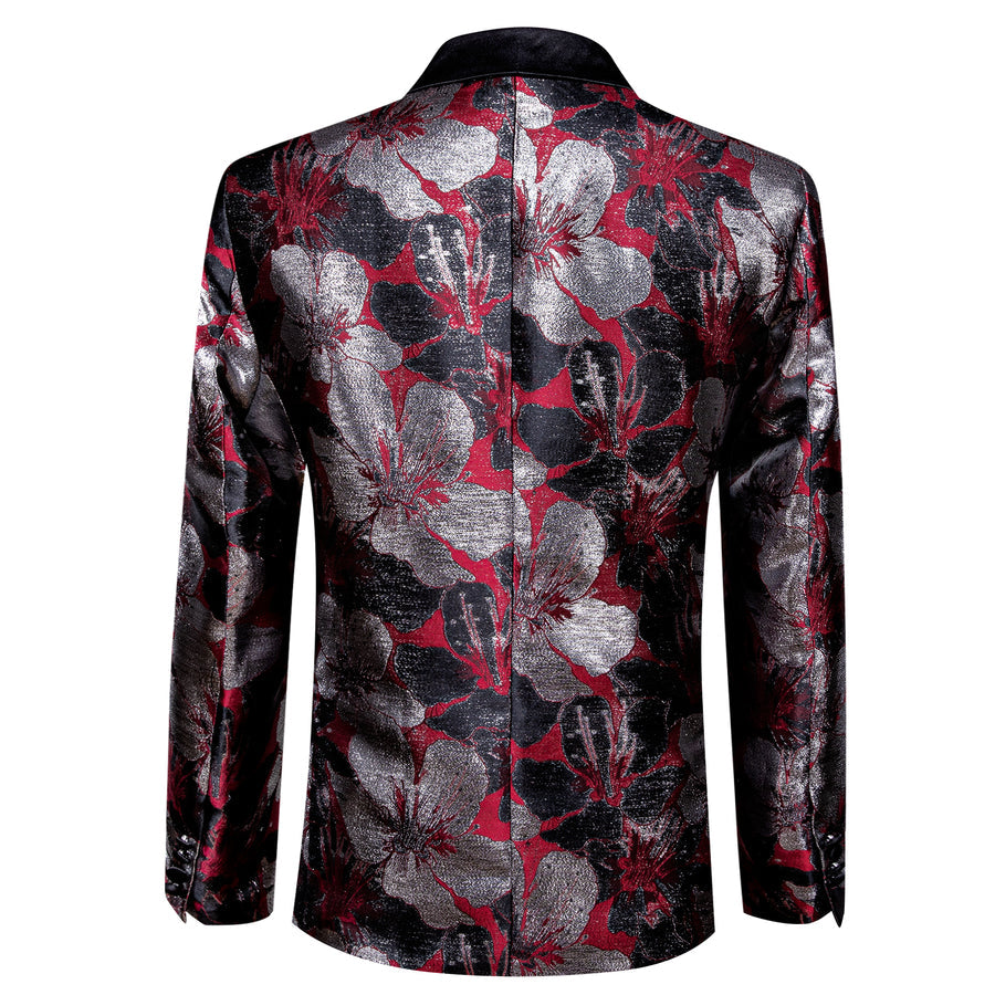 Black Red Gray Floral Men's Tuxedo Jacket tuxedo    - Sophisticated Gentlemen