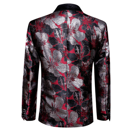 Black Red Gray Floral Men's Tuxedo Jacket tuxedo    - Sophisticated Gentlemen