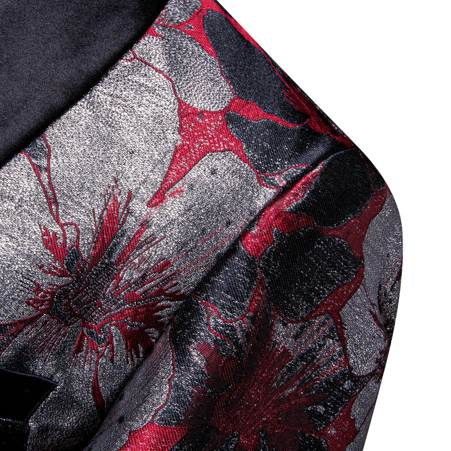 Black Red Gray Floral Men's Tuxedo Jacket tuxedo    - Sophisticated Gentlemen