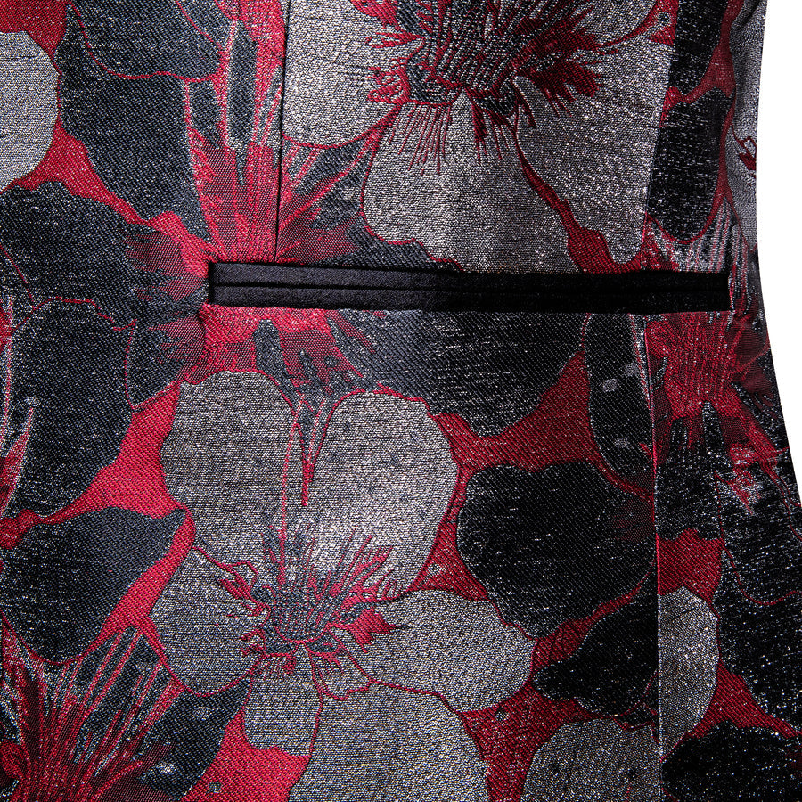 Black Red Gray Floral Men's Tuxedo Jacket tuxedo    - Sophisticated Gentlemen