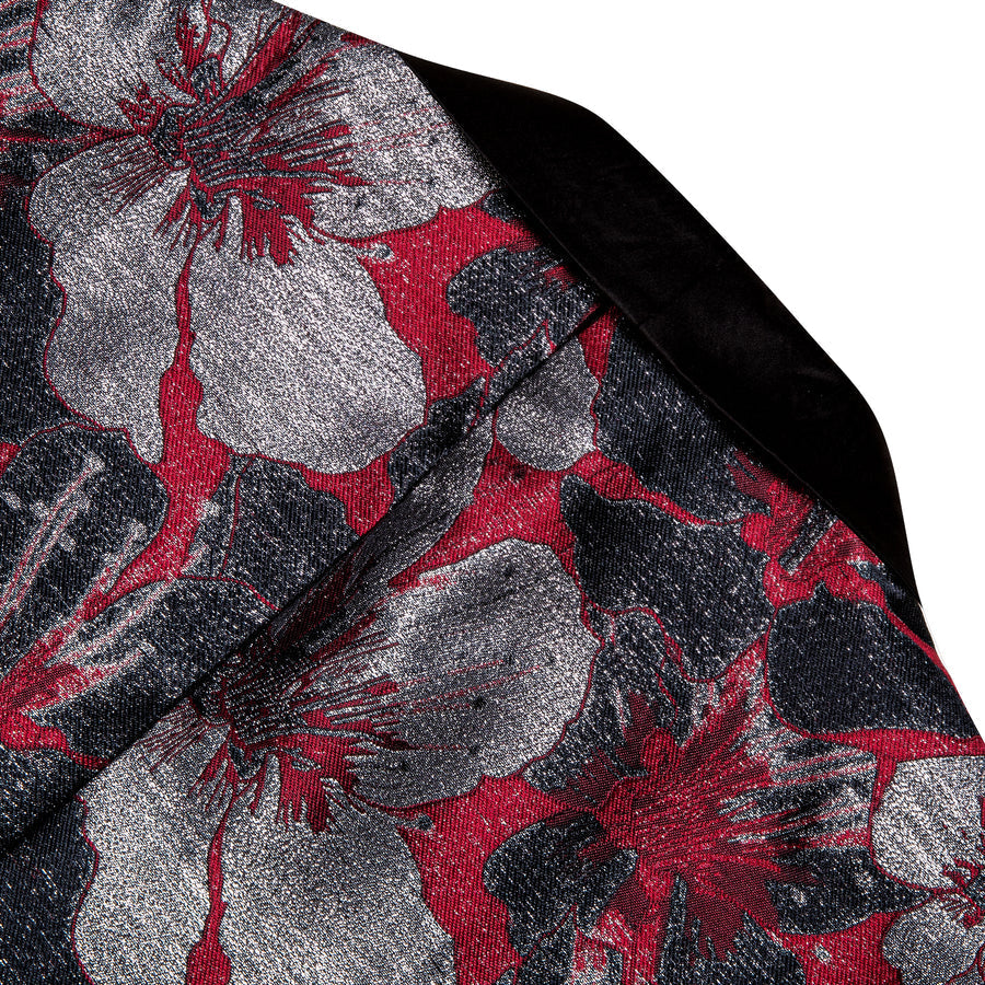 Black Red Gray Floral Men's Tuxedo Jacket tuxedo    - Sophisticated Gentlemen