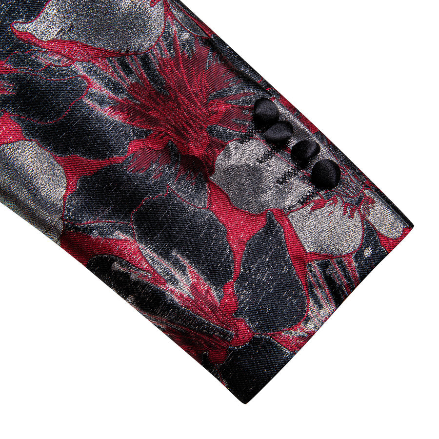 Black Red Gray Floral Men's Tuxedo Jacket tuxedo    - Sophisticated Gentlemen