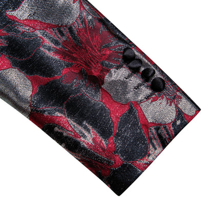 Black Red Gray Floral Men's Tuxedo Jacket tuxedo    - Sophisticated Gentlemen