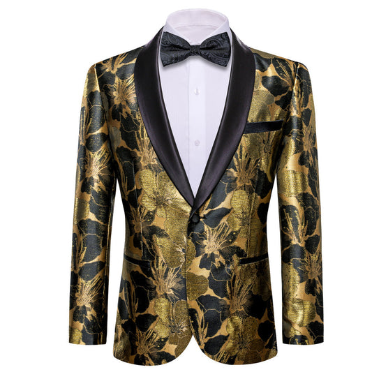 Dark Khaki Black Floral Men's Tuxedo Jacket tuxedo S (38)   - Sophisticated Gentlemen