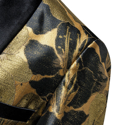 Dark Khaki Black Floral Men's Tuxedo Jacket tuxedo    - Sophisticated Gentlemen