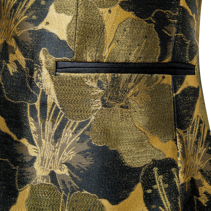Dark Khaki Black Floral Men's Tuxedo Jacket tuxedo    - Sophisticated Gentlemen