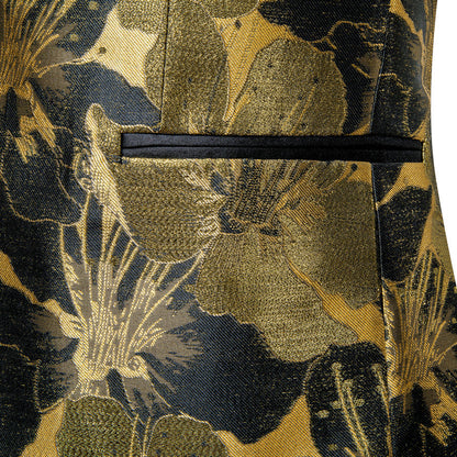 Dark Khaki Black Floral Men's Tuxedo Jacket tuxedo    - Sophisticated Gentlemen