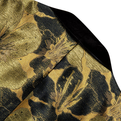 Dark Khaki Black Floral Men's Tuxedo Jacket tuxedo    - Sophisticated Gentlemen