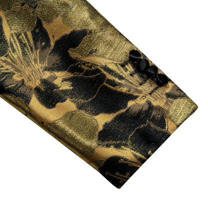 Dark Khaki Black Floral Men's Tuxedo Jacket tuxedo    - Sophisticated Gentlemen