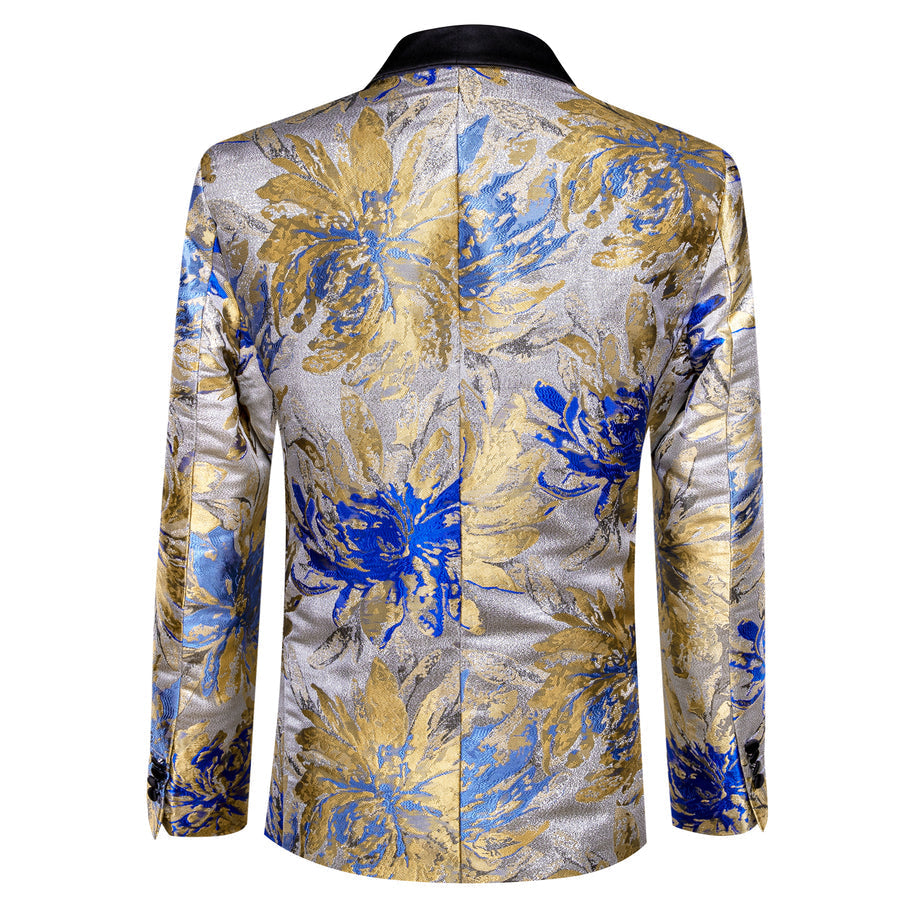 Silver Blue Dark Khaki Floral Men's Tuxedo Jacket tuxedo    - Sophisticated Gentlemen