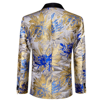 Silver Blue Dark Khaki Floral Men's Tuxedo Jacket tuxedo    - Sophisticated Gentlemen