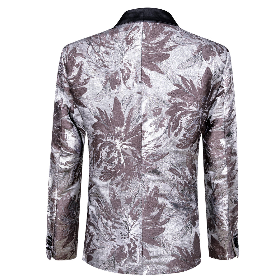 Silver Rosy Brown Floral Men's Tuxedo Jacket tuxedo    - Sophisticated Gentlemen