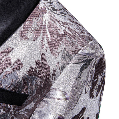 Silver Rosy Brown Floral Men's Tuxedo Jacket tuxedo    - Sophisticated Gentlemen