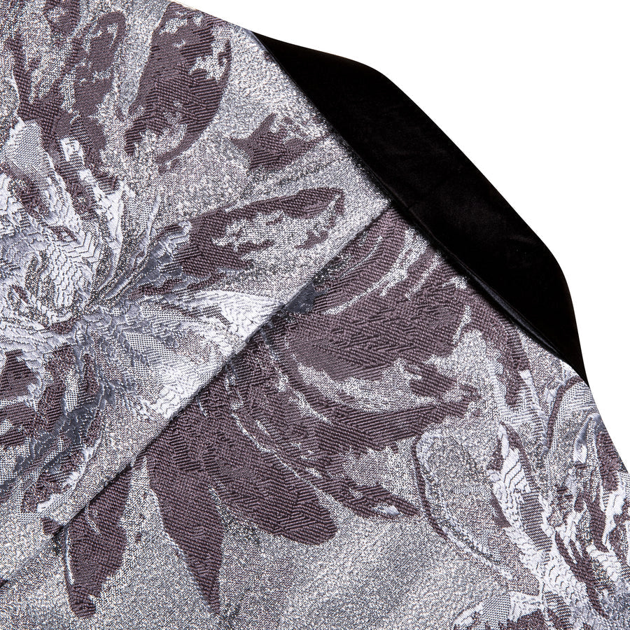 Silver Rosy Brown Floral Men's Tuxedo Jacket tuxedo    - Sophisticated Gentlemen