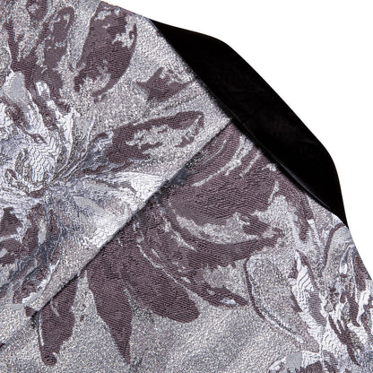 Silver Rosy Brown Floral Men's Tuxedo Jacket tuxedo    - Sophisticated Gentlemen