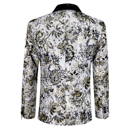 White Black Tan Floral Men's Tuxedo Jacket tuxedo    - Sophisticated Gentlemen