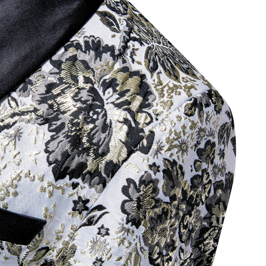 White Black Tan Floral Men's Tuxedo Jacket tuxedo    - Sophisticated Gentlemen