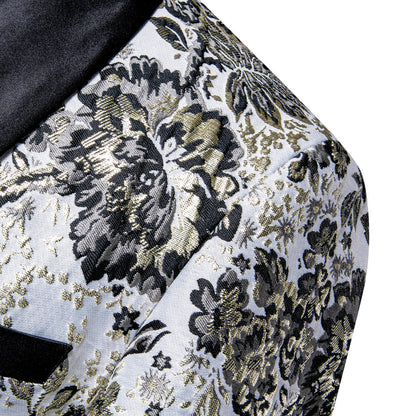 White Black Tan Floral Men's Tuxedo Jacket tuxedo    - Sophisticated Gentlemen