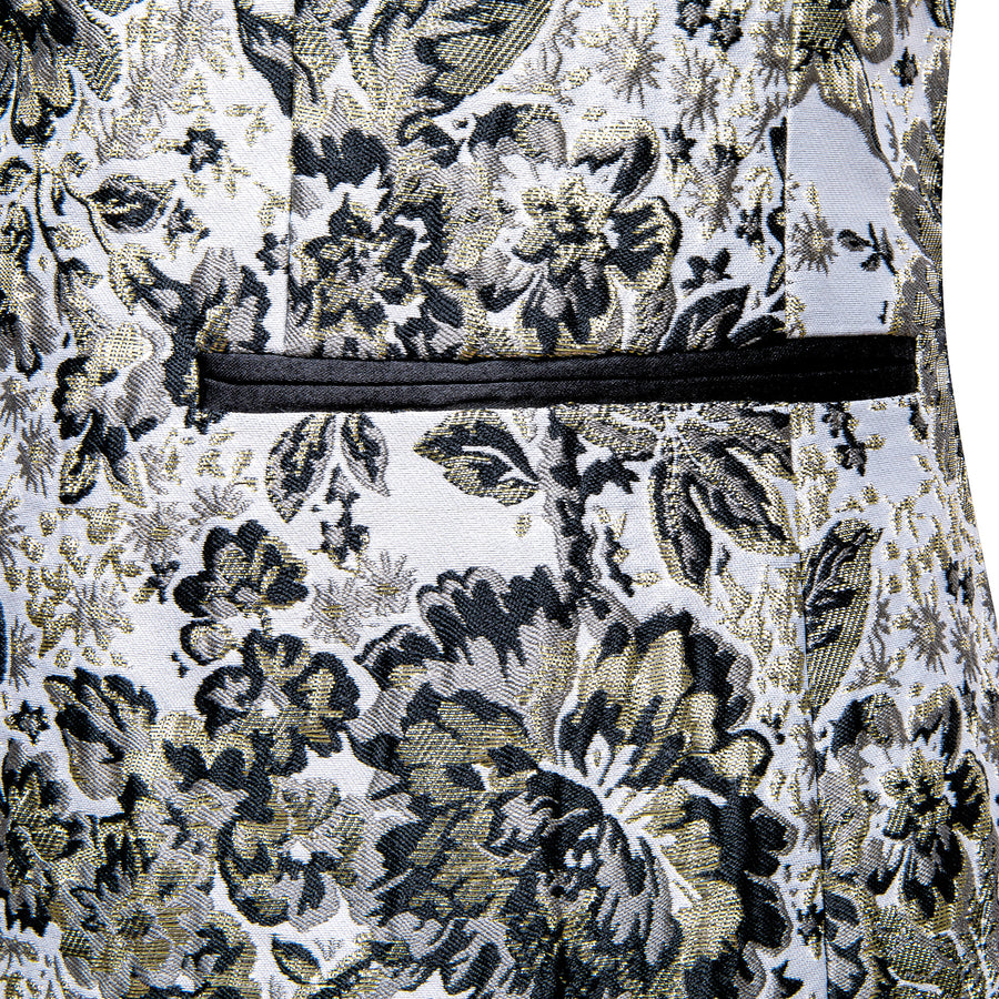 White Black Tan Floral Men's Tuxedo Jacket tuxedo    - Sophisticated Gentlemen