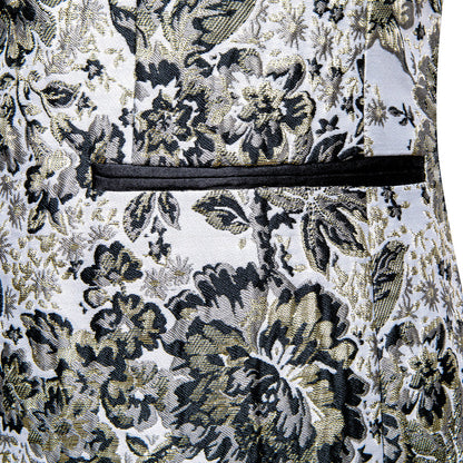 White Black Tan Floral Men's Tuxedo Jacket tuxedo    - Sophisticated Gentlemen