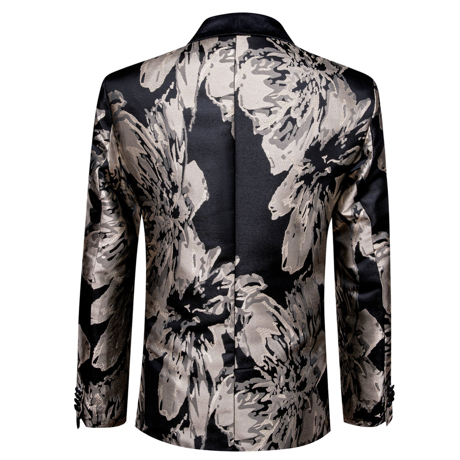 Black Tan Floral Men's Tuxedo Jacket tuxedo    - Sophisticated Gentlemen