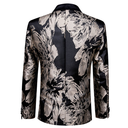 Black Tan Floral Men's Tuxedo Jacket tuxedo    - Sophisticated Gentlemen
