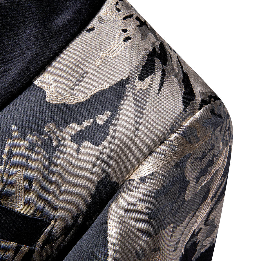 Black Tan Floral Men's Tuxedo Jacket tuxedo    - Sophisticated Gentlemen