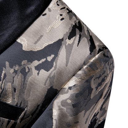 Black Tan Floral Men's Tuxedo Jacket tuxedo    - Sophisticated Gentlemen