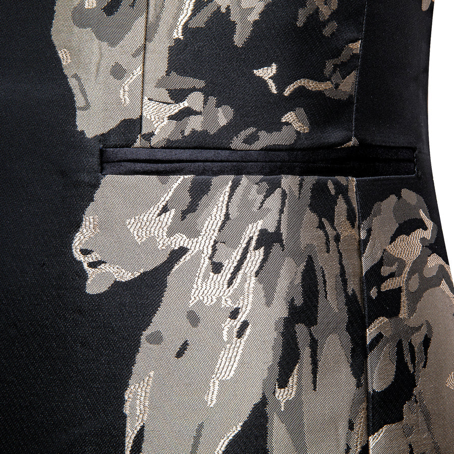 Black Tan Floral Men's Tuxedo Jacket tuxedo    - Sophisticated Gentlemen