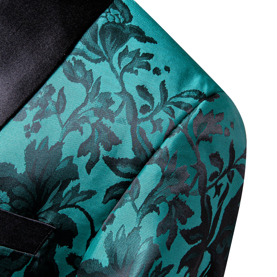Dark Turquoise Black Yellow Floral Men's Tuxedo Jacket tuxedo    - Sophisticated Gentlemen