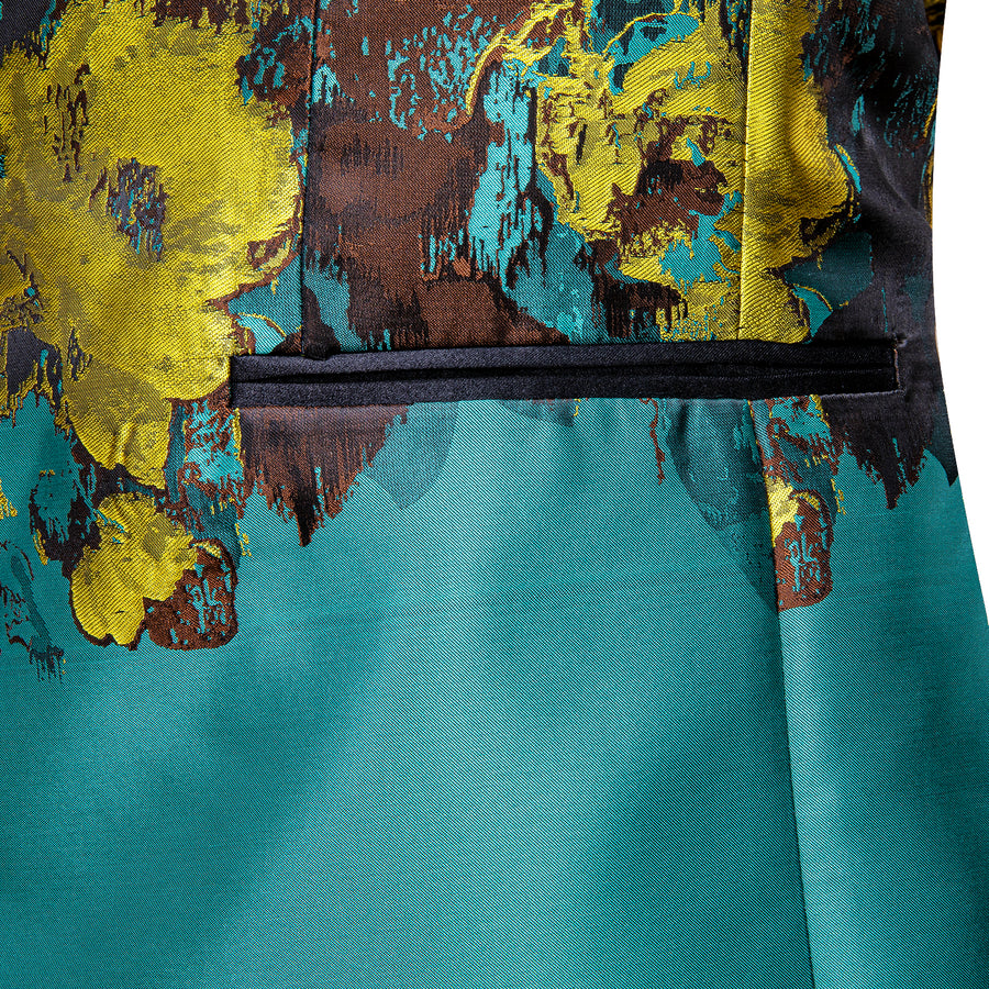 Dark Turquoise Black Yellow Floral Men's Tuxedo Jacket tuxedo    - Sophisticated Gentlemen