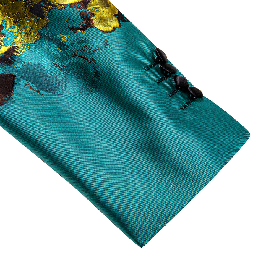 Dark Turquoise Black Yellow Floral Men's Tuxedo Jacket tuxedo    - Sophisticated Gentlemen