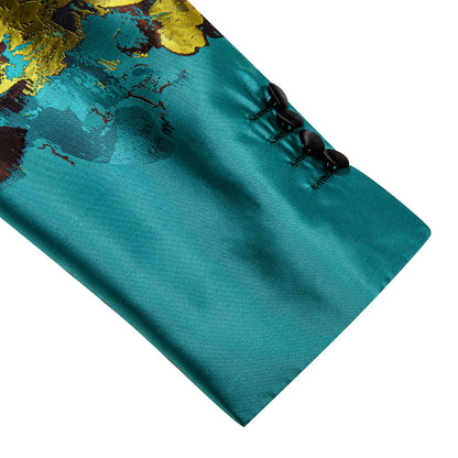 Dark Turquoise Black Yellow Floral Men's Tuxedo Jacket tuxedo    - Sophisticated Gentlemen