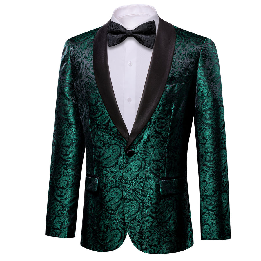 Sapphire Pine Green Black Paisley Shawl Collar Men's Tuxedo Jacket tuxedo    - Sophisticated Gentlemen