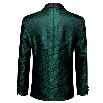 Sapphire Pine Green Black Paisley Shawl Collar Men's Tuxedo Jacket tuxedo    - Sophisticated Gentlemen